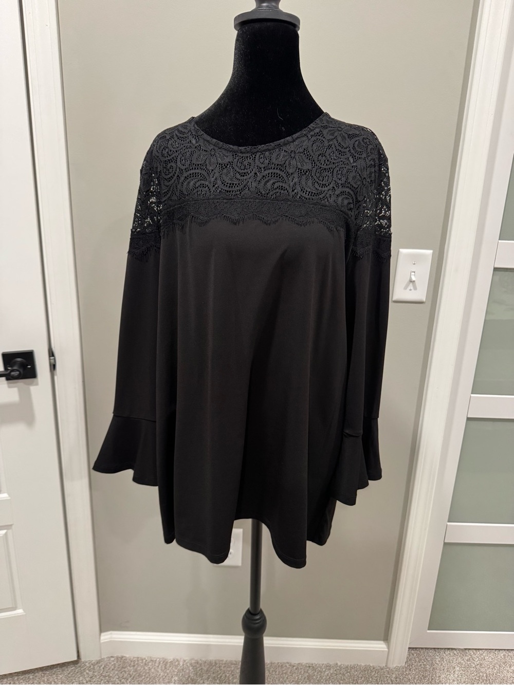 Michael Kors Black Lace Yoke Flared Sleeve Tunic